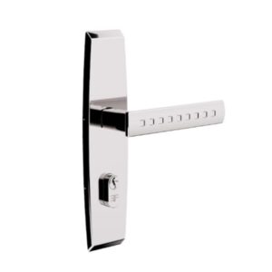 Fechadura Grazia espelhada na cor prata. Marca 3F . Temos interna, externa e banheiro